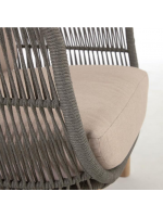 AWARY Sessel aus massivem Akazienholz mit Seil bezogen und abnehmbaren Kissen für den Außenbereich