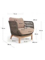 AWARY fauteuil en bois d'acacia massif recouvert de corde et coussins amovibles pour l'extérieur