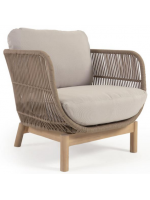 LENOR armchair in solid acacia wood covered in rope and removable cushions for outdoor