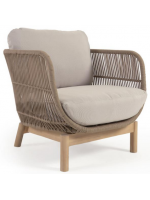 LENOR Sessel aus massivem Akazienholz mit Seil bezogen und abnehmbaren Kissen für den Außenbereich