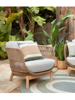 LENOR armchair in solid acacia wood covered in rope and removable cushions for outdoor