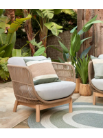 LENOR Sessel aus massivem Akazienholz mit Seil bezogen und abnehmbaren Kissen für den Außenbereich