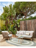 LENOR armchair in solid acacia wood covered in rope and removable cushions for outdoor