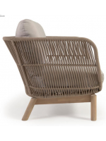 LENOR armchair in solid acacia wood covered in rope and removable cushions for outdoor