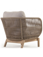 LENOR armchair in solid acacia wood covered in rope and removable cushions for outdoor