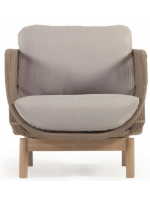 LENOR armchair in solid acacia wood covered in rope and removable cushions for outdoor