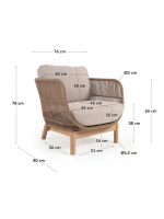 LENOR armchair in solid acacia wood covered in rope and removable cushions for outdoor