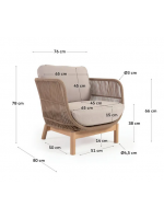 LENOR fauteuil en bois d'acacia massif recouvert de corde et coussins amovibles pour l'extérieur