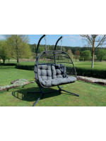 DOND 2 seater rocking suspended sofa with double nest in aluminum and wicker woven with cushions