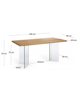 MINNESOTA 160x90 cm or 180x100 cm or 220x100 cm with solid wood top and crystal table legs