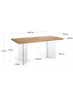 MINNESOTA 160x90 cm ou 180x100 cm ou 220x100 cm avec plateau en bois massif et pieds de table en cristal