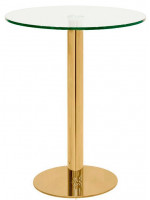 ERMES table diamètre 60 cm avec piètement en acier inoxydable laiton poli ou satiné et plateau rond en verre pour restaurants