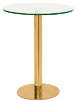 ERMES tavolo diametro 60 cm con base in acciaio INOX ottone lucido o satinato e piano rotondo in vetro per bar chalet ristoranti