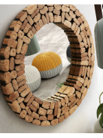 POLLON diamètre 80 cm de bois recyclé miroir encadré