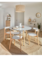 OQUI table ronde diam 120 extensible en bois laqué blanc et pieds en hêtre naturel