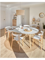 OQUI round diam 120 extendable top in white lacquered wood and legs in natural beech table