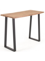 APORT hoher Tisch aus massivem natürlichem Akazienholz und schwarzen Metallbeinen