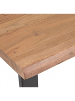 APORT mesa alta en madera maciza de acacia natural y patas de metal negro