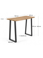 APORT hoher Tisch aus massivem natürlichem Akazienholz und schwarzen Metallbeinen