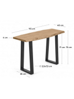 APORT console en bois d'acacia naturel massif et pieds en métal noir