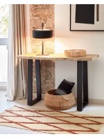 APORT console en bois d'acacia naturel massif et pieds en métal noir