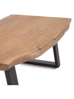 APORT cpetite table en bois d'acacia naturel massif et pieds en métal noir