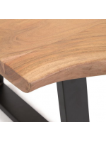APORT cpetite table en bois d'acacia naturel massif et pieds en métal noir