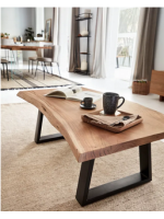 APORT coffee table in solid natural acacia wood and black metal legs home furnishing design