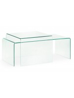 BURANO Mesa de centro rectangular de cristal templado transparente 110x50
