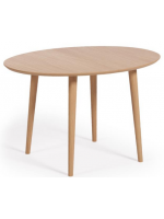 ASPI 120 o 140 o 160 cm Mesa ovalada extensible de chapa de roble y patas de madera maciza