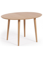 ASPI 120 o 140 o 160 cm ovale allungabile piano impiallacciato rovere e gambe in legno massello tavolo