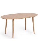 ASPI 120 o 140 o 160 cm Mesa ovalada extensible de chapa de roble y patas de madera maciza