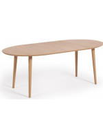 ASPI 120 o 140 o 160 cm Mesa ovalada extensible de chapa de roble y patas de madera maciza