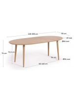 ASPI 120 o 140 o 160 cm Mesa ovalada extensible de chapa de roble y patas de madera maciza