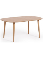 ASPI 120 oder 140 oder 160 cm ovale ausziehbare Tischplatte aus Eichenfurnier und Tischbeine aus Massivholz