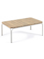 BATAM 100x60 cm tavolino in legno massello di acacia con gambe in acciaio bianco