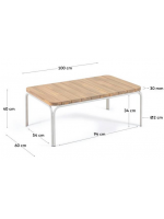 BATAM 100x60 cm solid acacia wood coffee table with white steel legs