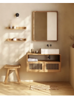 OBI 80x65 Miroir avec cadre en bois de teck adapté à la maison ou la salle de bain pour contract