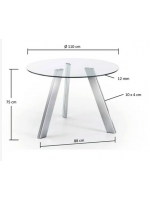 CASUAL fisso diam 110 o 130 in metallo cromato o bianco piano in vetro trasparente tavolo rotondo casa contract
