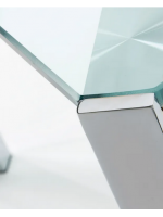 UGLER 140 und 160 cm fester Tisch aus gehärtetem Glas und Beine aus verchromtem Stahl