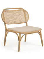 ANTIA armchair in solid oak wood with rattan back and seat in water-repellent fabric