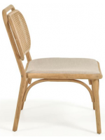 ANTIA armchair in solid oak wood with rattan back and seat in water-repellent fabric