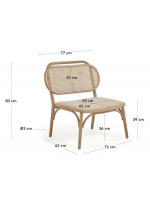 ANTIA armchair in solid oak wood with rattan back and seat in water-repellent fabric