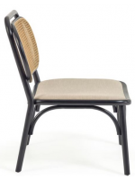 MORGAN armchair in solid black oak wood with rattan back and seat in water-repellent fabric