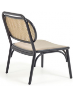 MORGAN armchair in solid black oak wood with rattan back and seat in water-repellent fabric