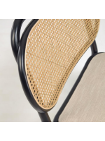 MORGAN armchair in solid black oak wood with rattan back and seat in water-repellent fabric