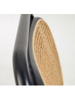 MORGAN poltrona in legno massello di rovere nero schianale in rattan e seduta in tessuto idrorepellente