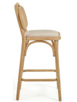 ANTIA taburete asiento h 65 cm de madera maciza de roble con respaldo de mimbre y asiento de tejido hidrófugo