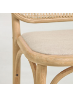 ANTIA sgabello seduta h 65 cm in legno massello di rovere schianale in rattan e seduta in tessuto idrorepellente