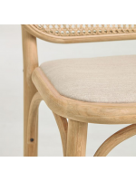 ANTIA taburete asiento h 65 cm de madera maciza de roble con respaldo de mimbre y asiento de tejido hidrófugo